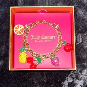 Juicy Couture Gold Fruit Charm Bracelet with Red, Pink, Yellow & Green Accents